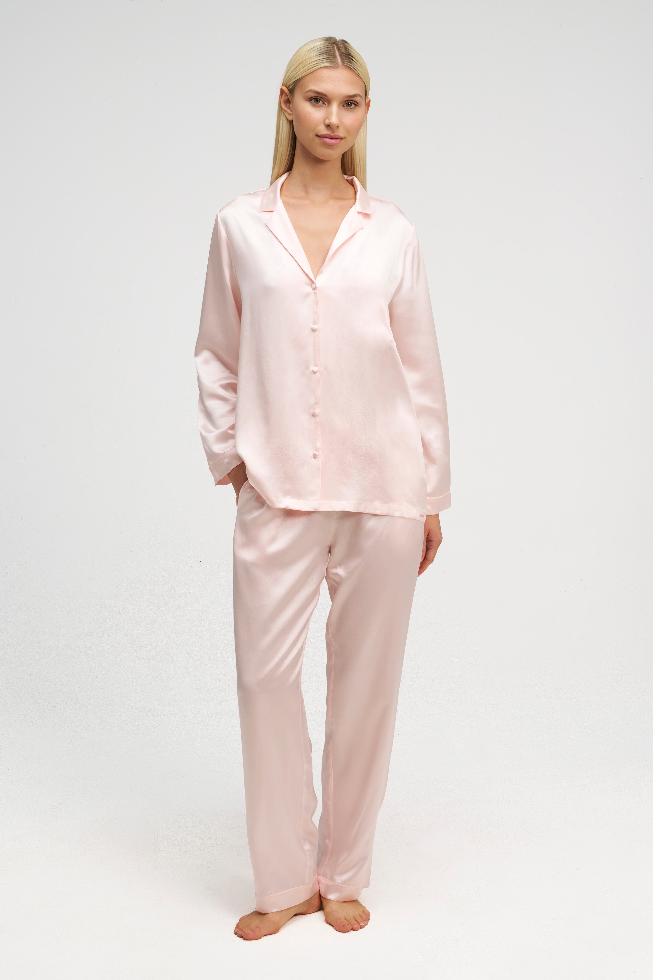 Ensemble Pyjama en Soie Premium — Rose Lait Doré & Rose