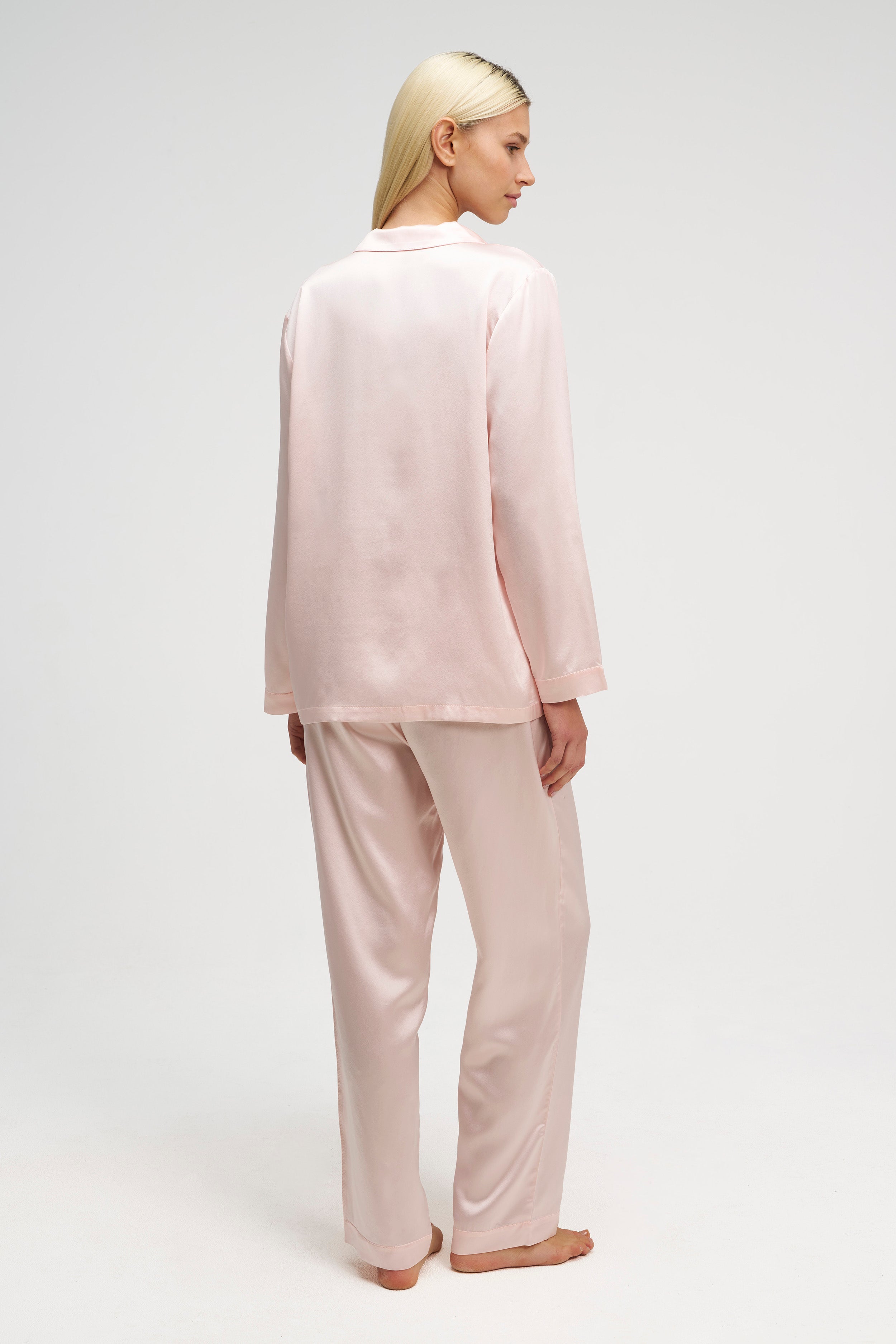 Ensemble Pyjama en Soie Premium — Rose Lait Doré & Rose