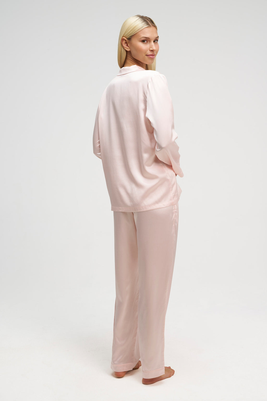 Ensemble Pyjama en Soie Premium — Rose Lait Doré & Rose