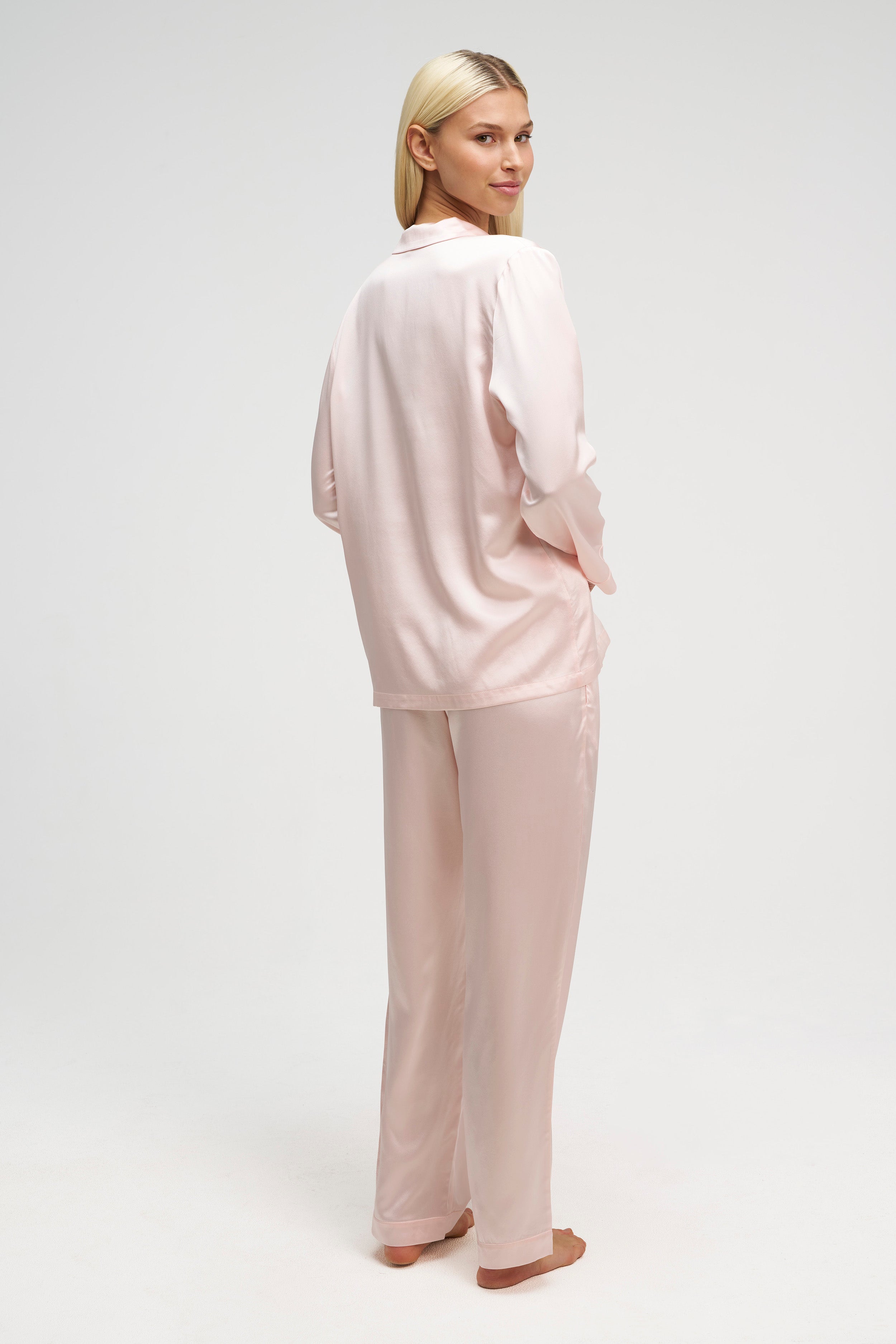 Ensemble Pyjama en Soie Premium — Rose Lait Doré & Rose