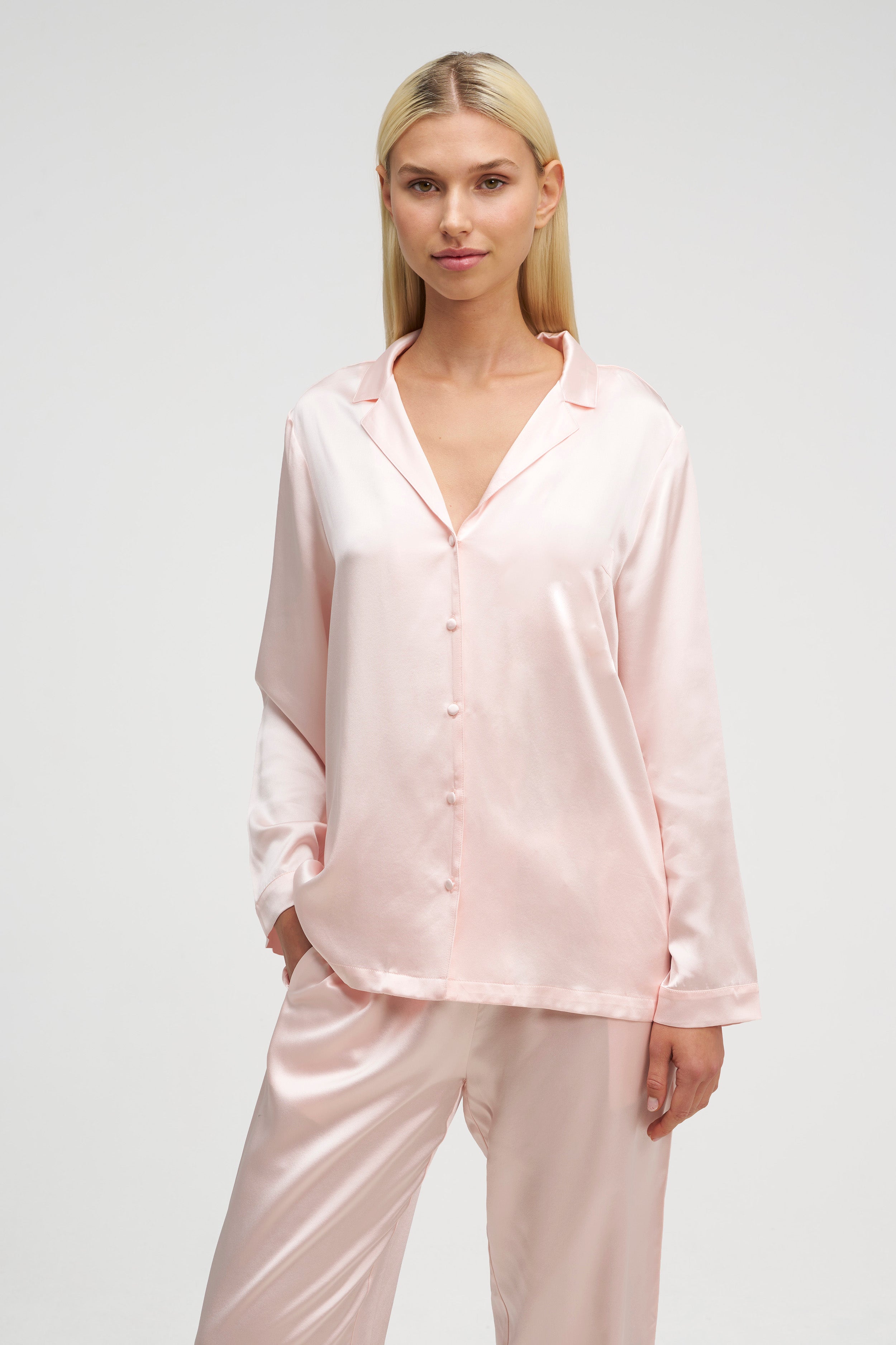 Ensemble Pyjama en Soie Premium — Rose Lait Doré & Rose