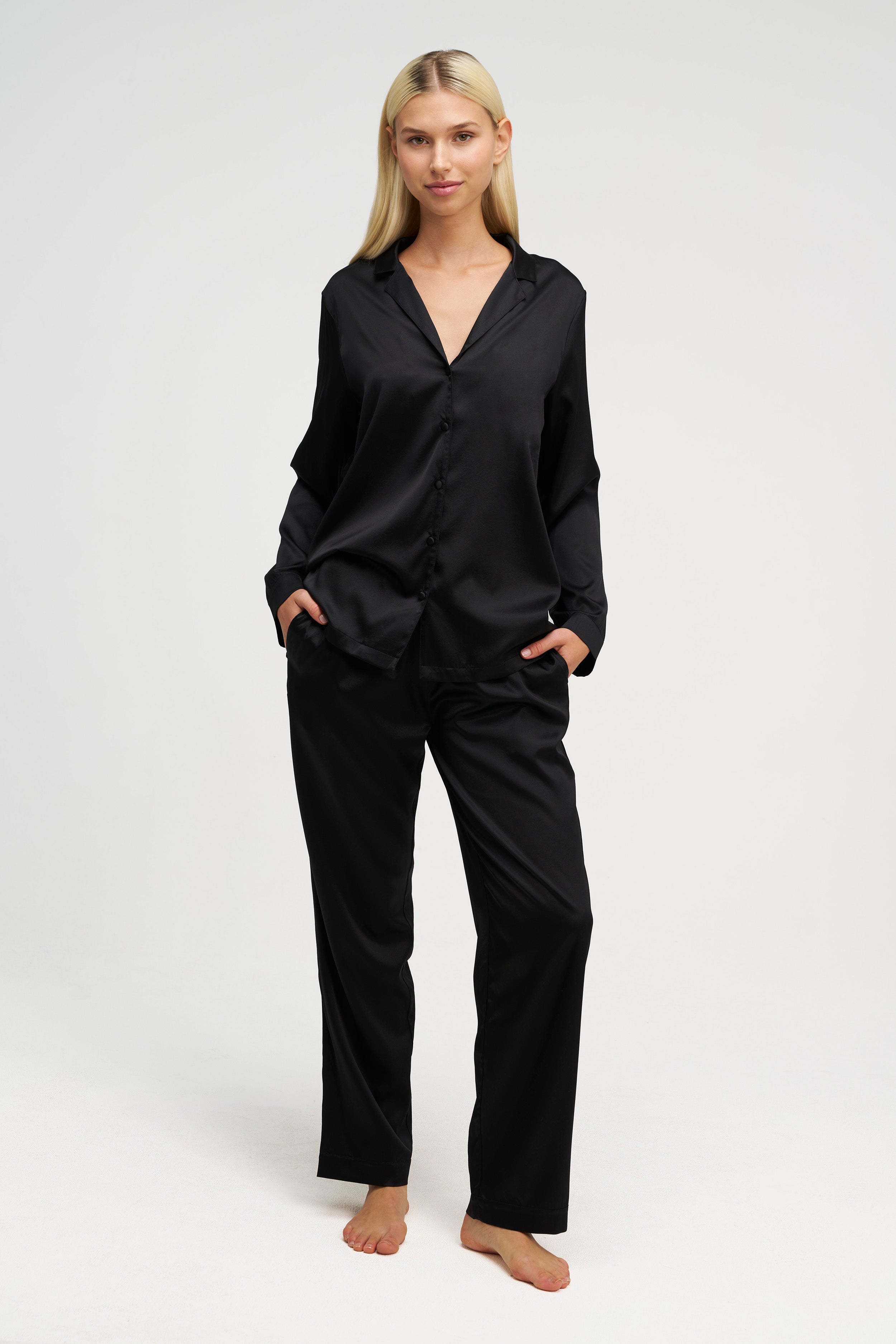 Ensemble Pyjama en Soie Premium — Noir Doré & Rose
