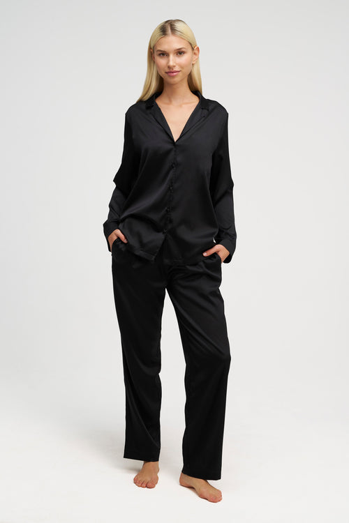 Ensemble Pyjama en Soie Premium — Noir Doré & Rose