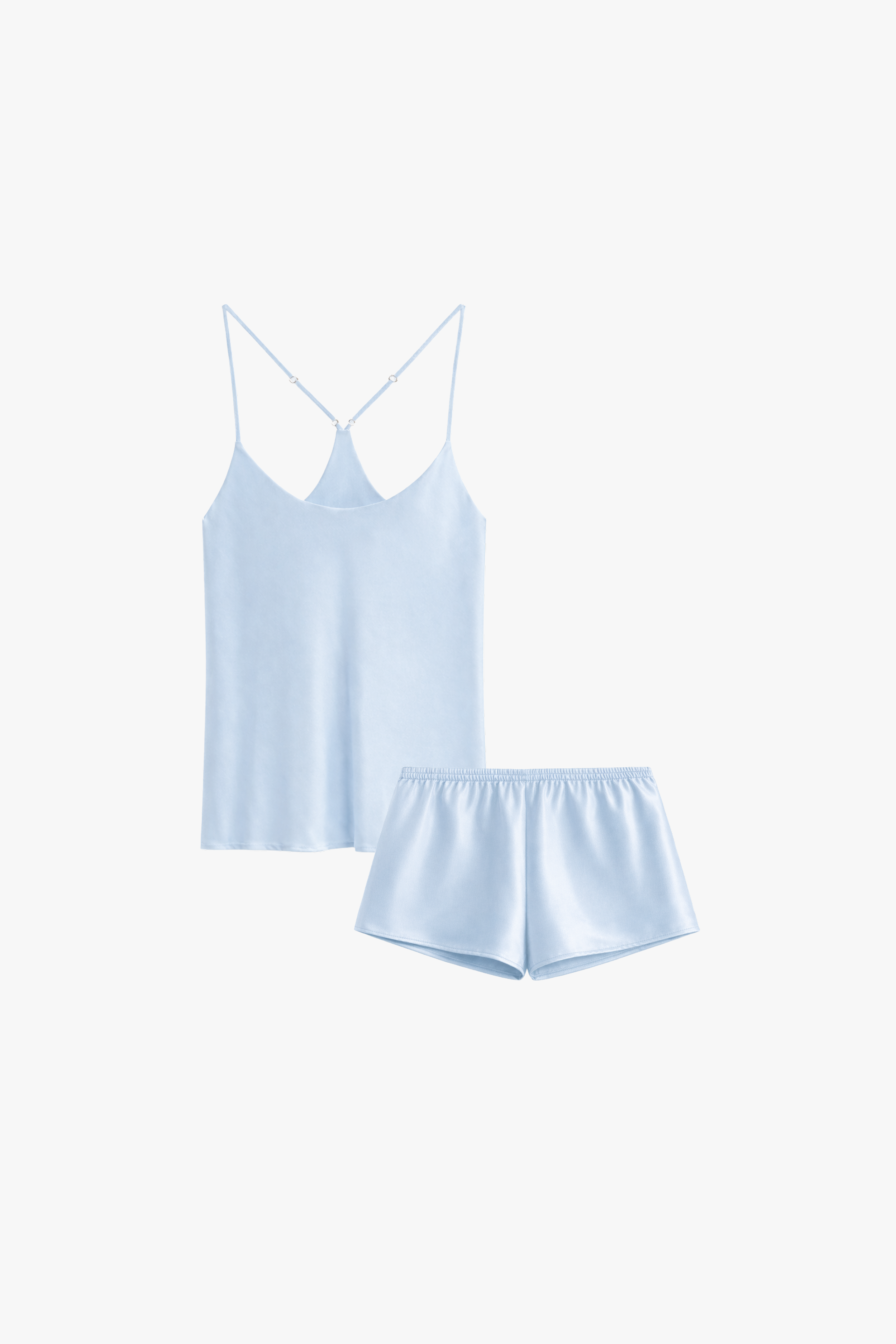 Ensemble Caraco en Soie — Bleu Ciel Doré & Rose